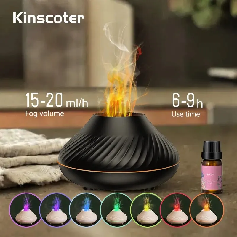 KINSCOTER diffuseur d'arôme volcanique lampe à huile essentielle 130ml USB humidificateur d'air Portable avec veilleuse de flamme de couleur