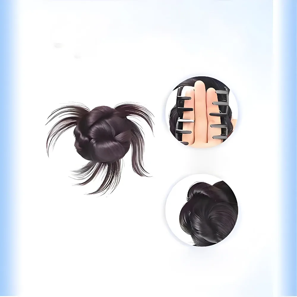 Parrucca sintetica con testa di panino di piume di pollo, clip per afferrare, temperamento, testa di bocciolo di fiore, soffice testa posteriore naturale, parrucca per capelli a spirale