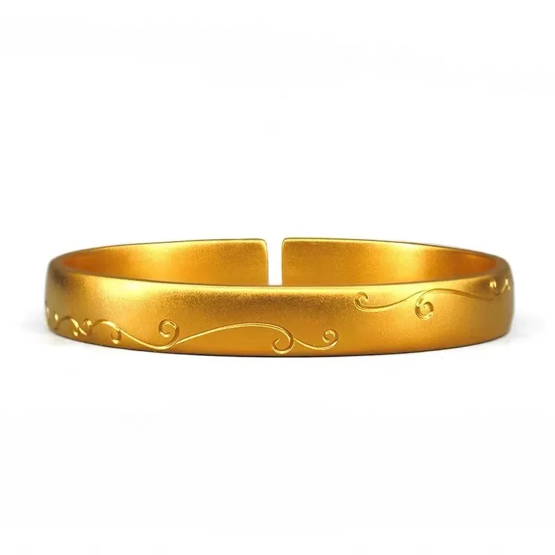 Luxury 24K 9999 Pure Gold real gold Ancient Acacia Vine Bracelet Open Solid Bracelet - Image 3
