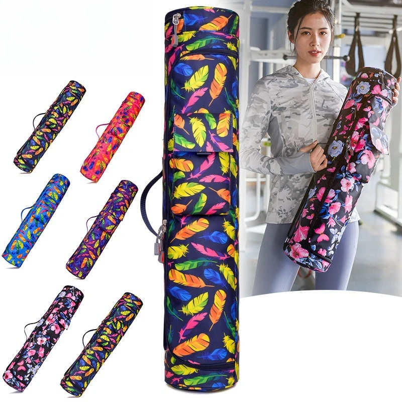 Nylon Yoga Bag Waterproof Yoga Mat Bag Printed Sports Fitness Mat Bag Pilates Backpack Dance Gym Mat Cover Sports Backpack