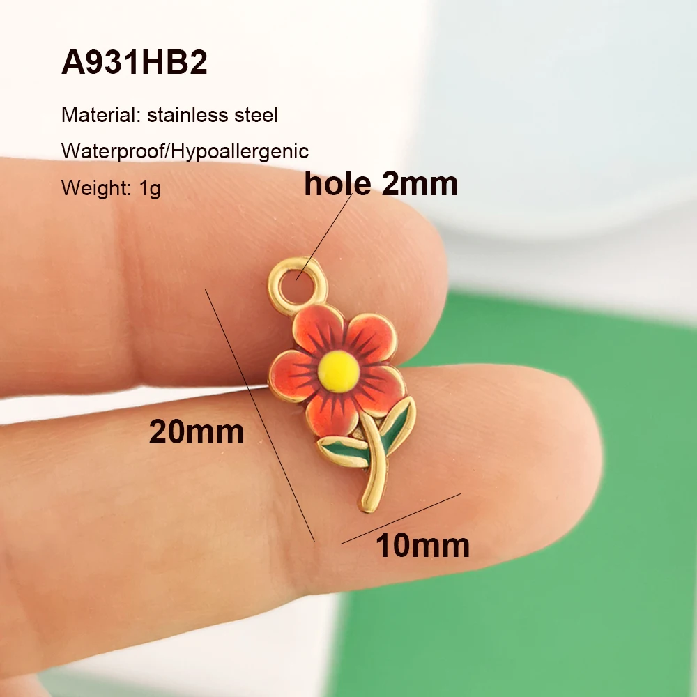 2pcs/lot Stainless Steel Pendant Charm Flower Lipstick Heart Bow Leaf Strawberry Cherry Enamel Necklace Gold Color Wholesale