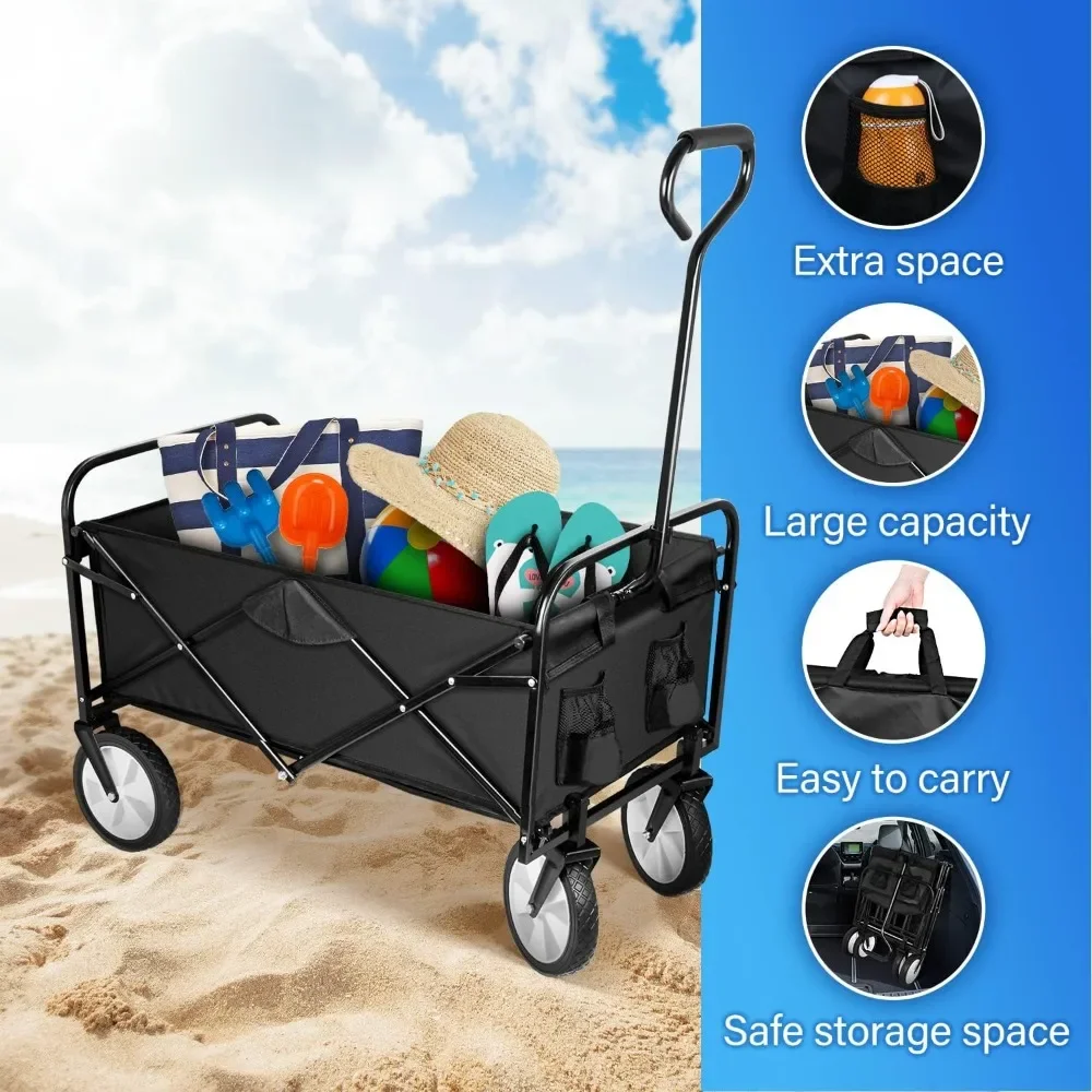 Rolling Folding & Rolling Collapsible Garden Cart, Outdoor Camping Wagon Utility with 360 Degree Swivel Wheels