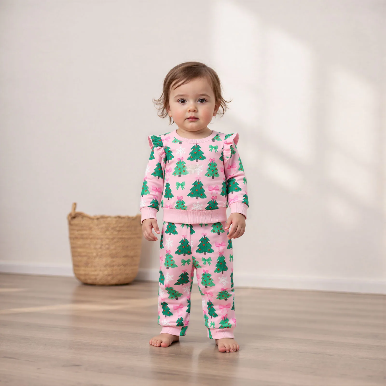 FOCUSNORM 0-3Y جميل طفل الفتيات عيد الميلاد الملابس مجموعات شجرة/سانتا طباعة كم طويل البلوز القمم + مرونة الخصر السراويل #3