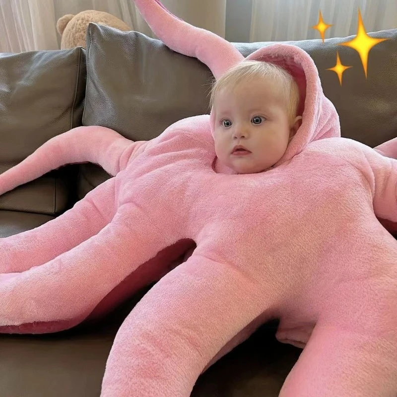 طفل مضحك الأخطبوط تأثيري حلي الوردي العملاق يمكن ارتداؤها الحيوان أفخم لطيف الملابس للبنين بنات فستان حفلة الهالوين