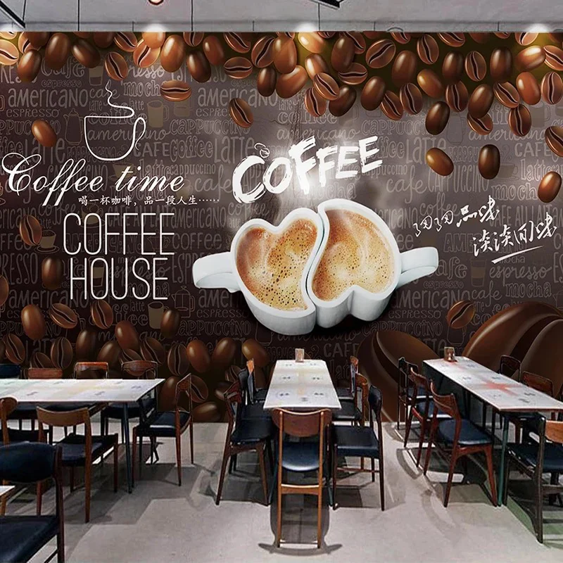 Modern Hand Painted Letter Poster Wall Painting Coffee House Cafe Restaurant Living Room Mural Wallpaper 3D