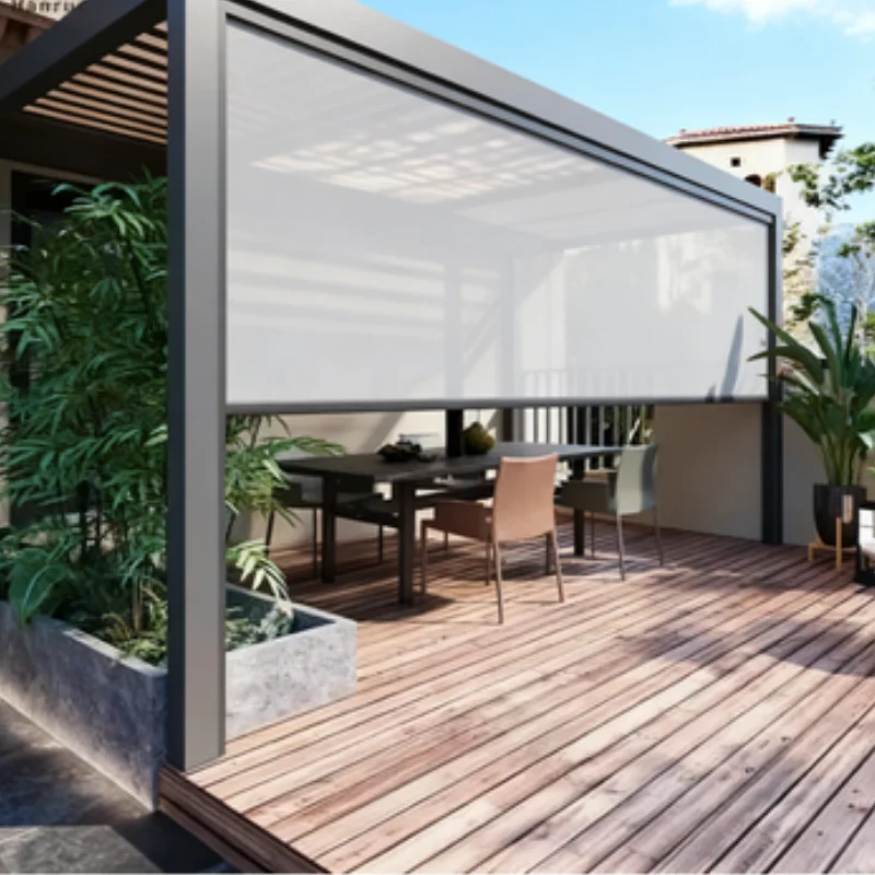 Motorized Wind-Resistant Patio Screens Electric Remote Control and Thermal Functionality for Outdoor Patios