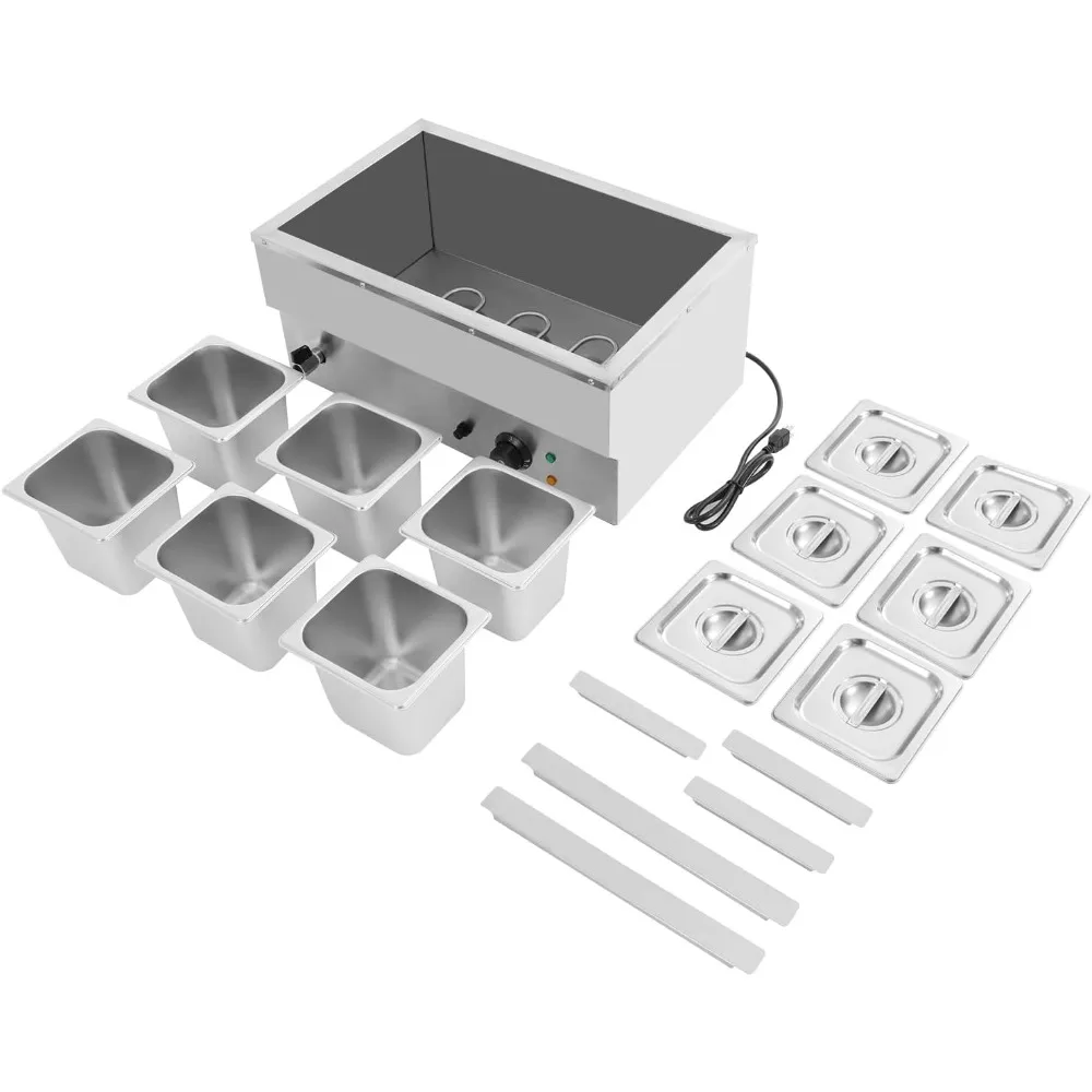 Profesjonalny podgrzewacz do żywności, blatowy bufet Bain Marie ze stali nierdzewnej z stołem parowym o mocy 1500W, 86-230 ℉   Zakres temperatur