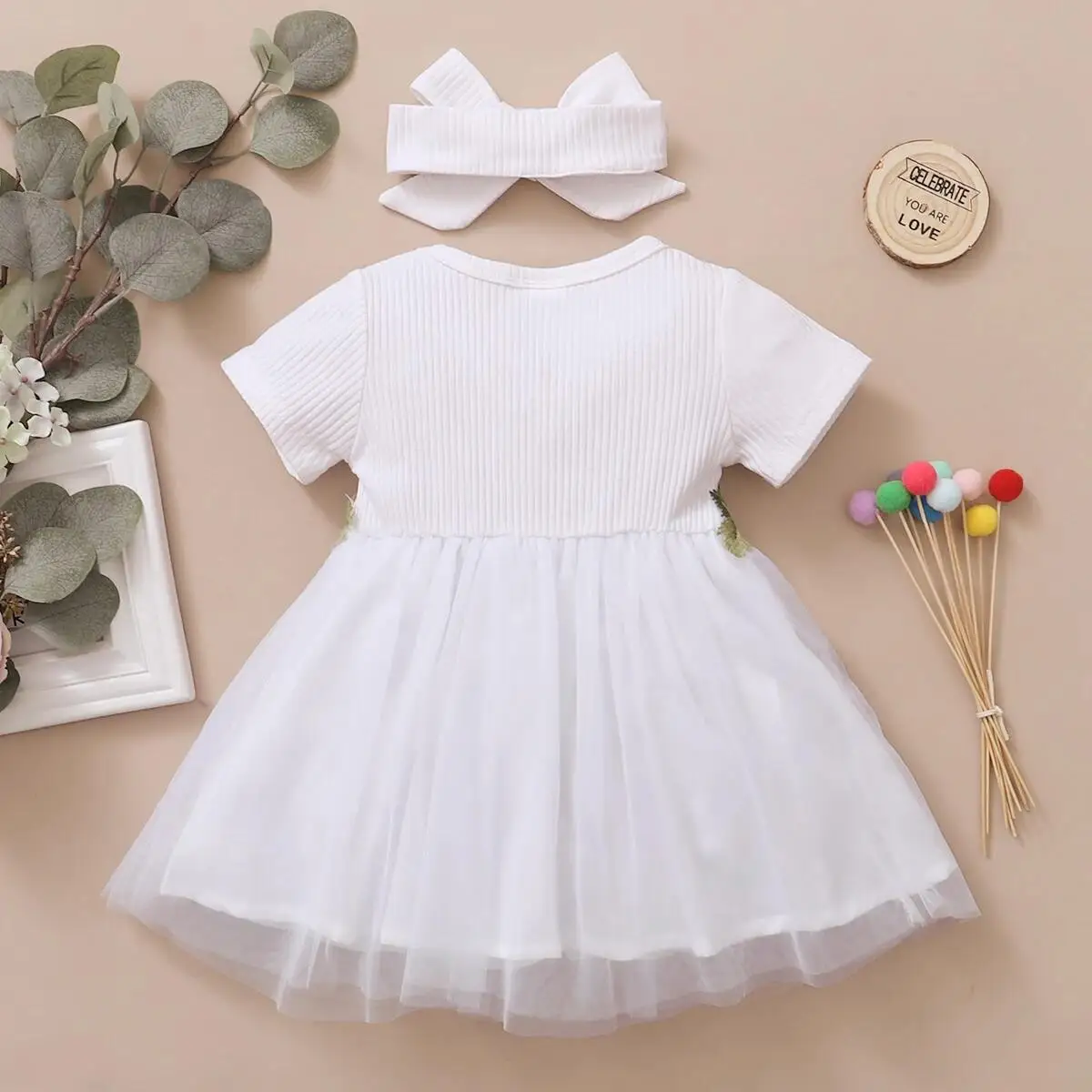 Infant Baby Girl Princess Dress Embroideried Flowers Short Sleeve Flower Tulle Skirt Girls Party Dresses for Toddler 0-3 Years