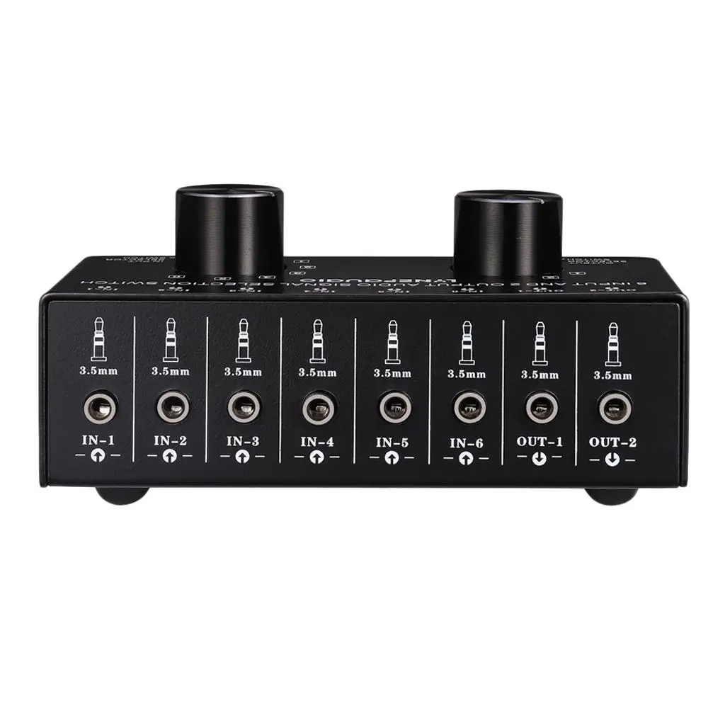 Metal Stereo Audio Signal Headphone Switch 6 in 2 Out Selection Switcher for Audio Computer Equipment