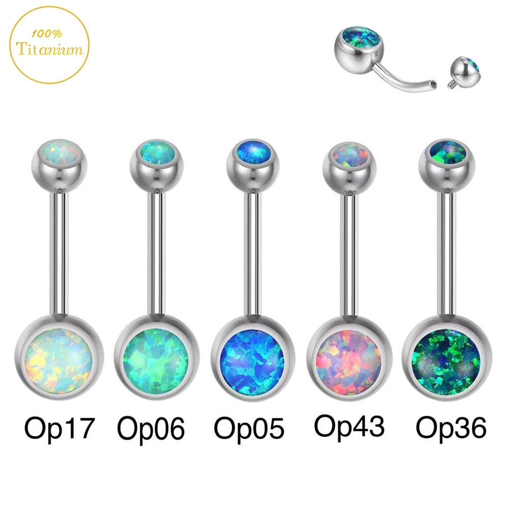 

1PS F136 Titanium Navel Piercing Belly Button Ring 14G Double Head Opal Simple Navel Buckle Women Fashion Body Piercing Jewelry