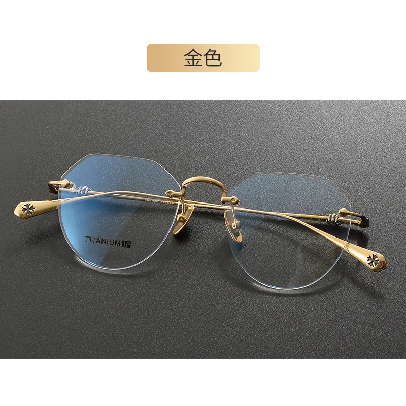 Retro Polygon Small Glasses Titanium Rimless Optical Glasses Custom Myopia Glasses Anti-blue Light Anti-fatigue Anti-blue Light