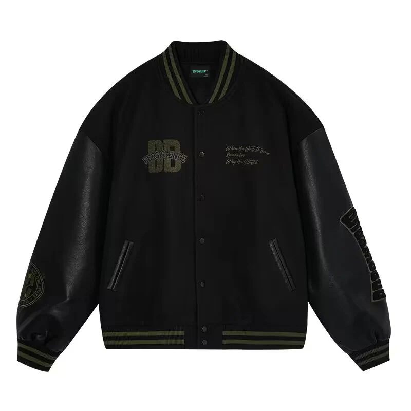 عارضة الأمريكية Sle Bla البيسبول Jaet الرجال ربيع الخريف فضفاضة تناسب الرياضة الشارع الشهير البوليستر طويل Sve سستة إغلاق