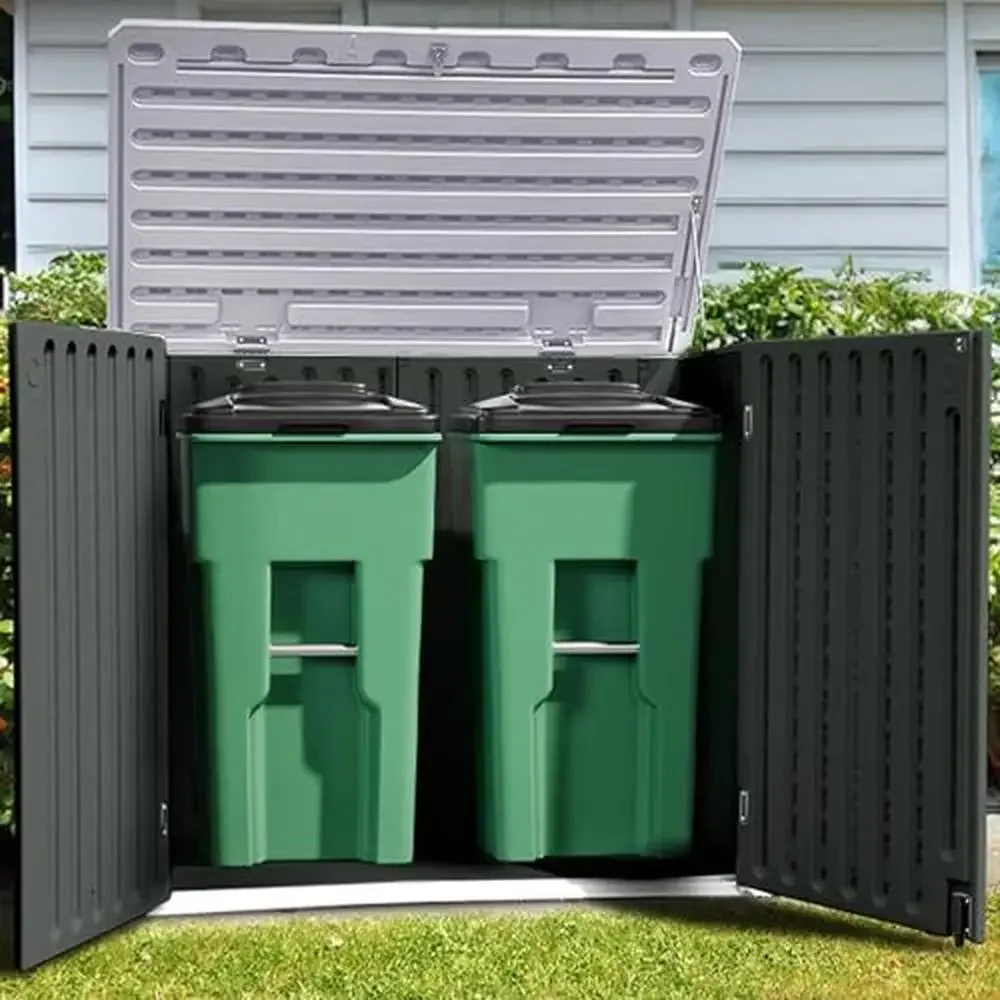 Large Outdoor Horizontal Resin Tool Shed 4.5x4ft Weatherproof Storage Garden Furniture Bikes Trash Cans Easy Assembly Secure