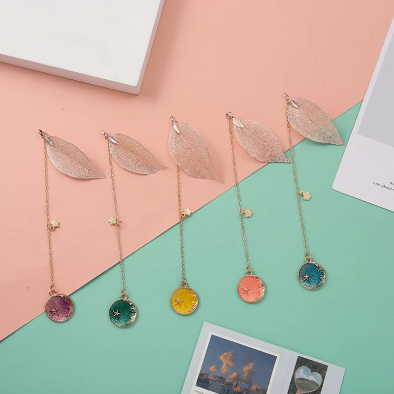 Golden Leaves Round Starry Sky Bookmark Fun Student Label Book Mark Page Folder Markers Office School Supplies Korea Stationery