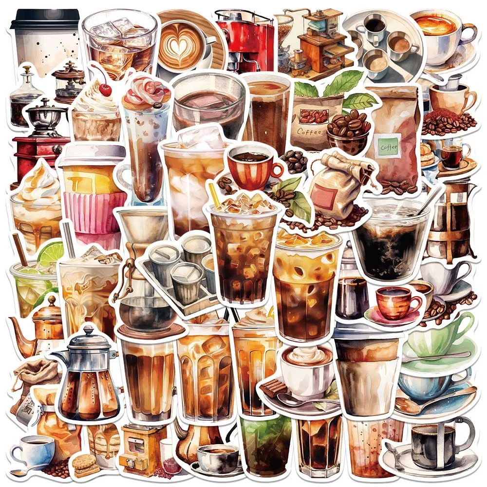 50PCS Cartoon Coffee Enthusiast Graffiti Stickers for Helmet Bicycle Hand Account Pencil Case Decals