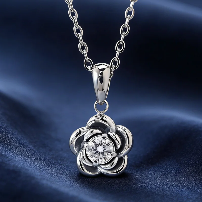 

1 шт. Изысканное и романтичное колье-подвеска с синтетическим муассанитом в форме цветка, 0,3 карата.