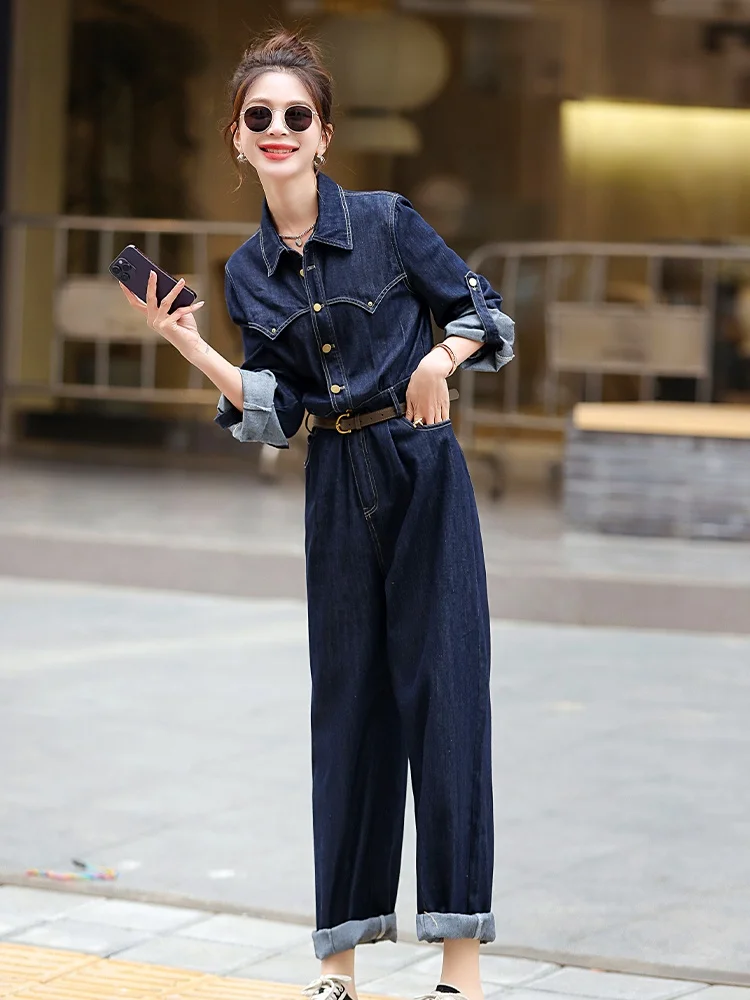 

La Chapelle Faion Retro Workwear Denim Overalls Women's Spring Autumn New Sle Elegance Slimming One-Piece Pants