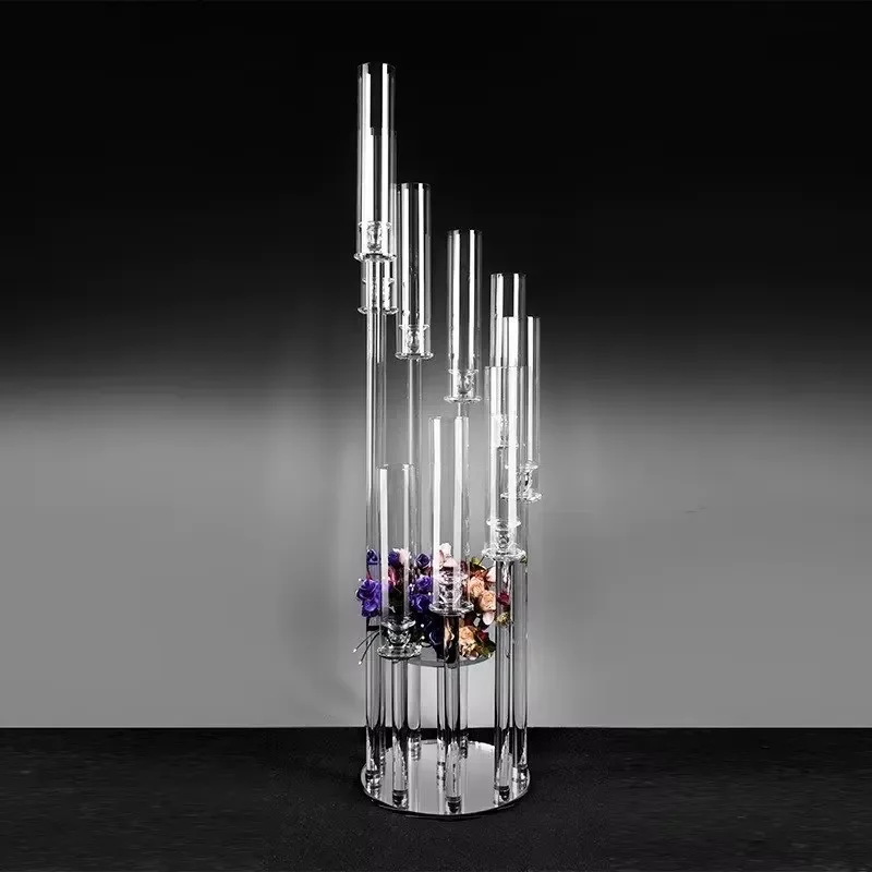 European Style Eco-friendly Handmade Large Customized Print Wedding Crystal Glass Candlestick Holder Stand Floor Decoration