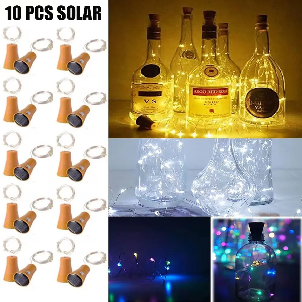 

2M 20LEDs Solar Wine Bottle String Light Solar Copper Wire Fairy Lights Cork Shape Christmas Lamp For Wedding Party Garden Decor