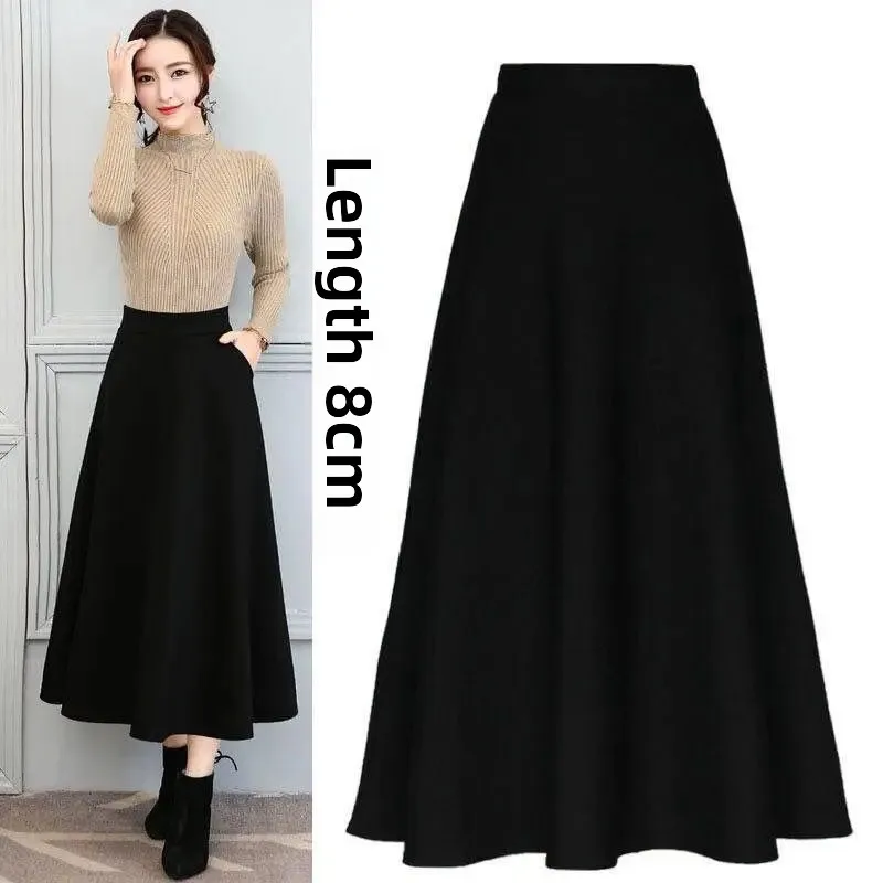 Nuevo vestido adelgazante de cintura alta de longitud media de estilo coreano falda de cintura elástica acampanada grande para mujer moderno y versátil