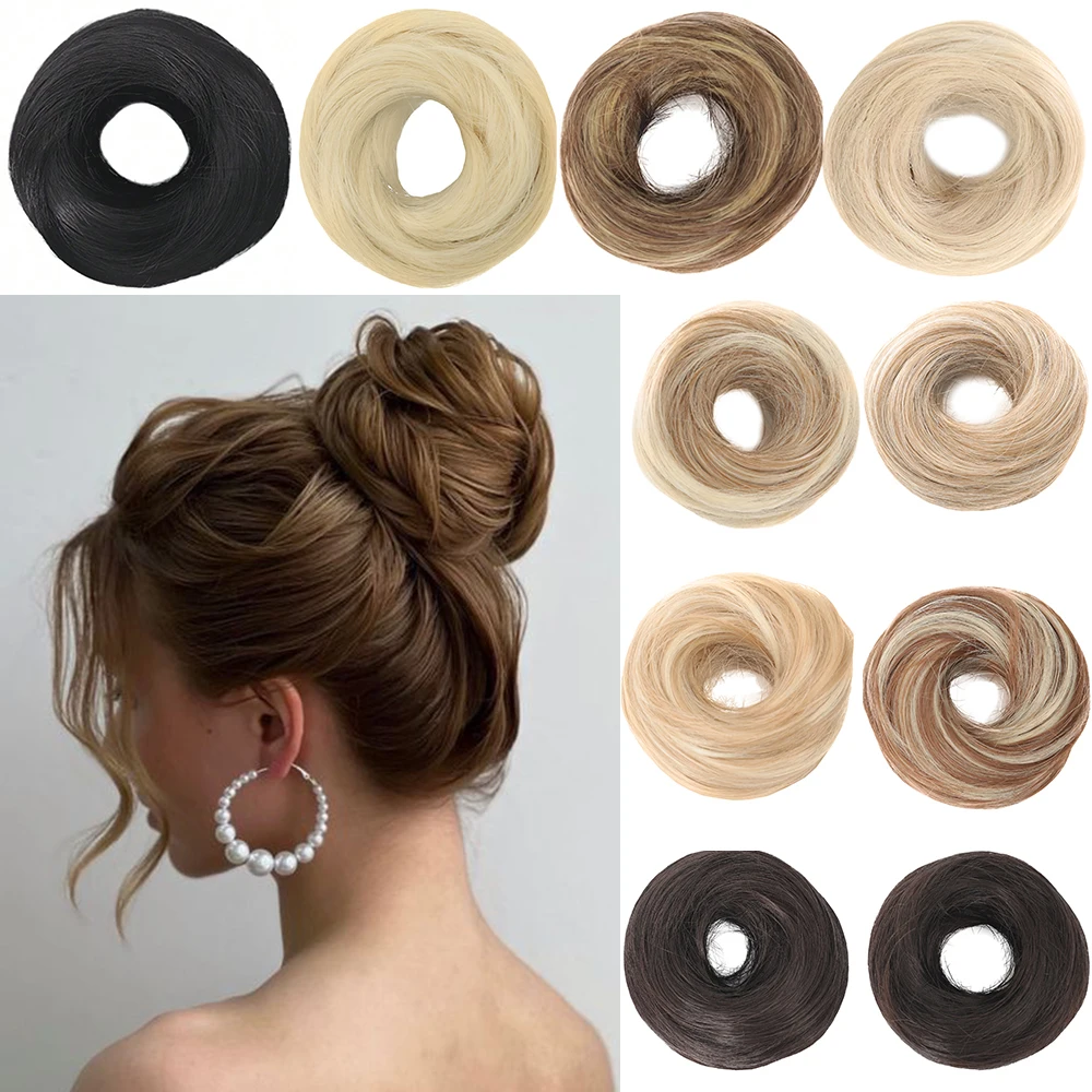 

Straight Donut Chignon Hairpieces Synthetic Ombre Elastic Chignon Fluffy Messy Scrunchies Hair Bun For Women