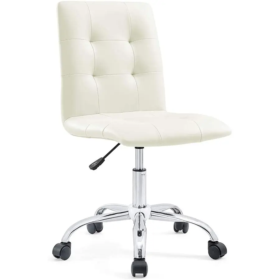 Prim Ribbed Armless Mid Back Swivel Conference Office Chair In White