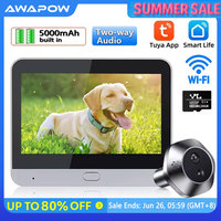 Awapow 4.3inch Tuya Doorbell Camera Wifi Peephole Door View PIR Motion Detection Two Way Audio Smart Digital Door  видеоглазок
