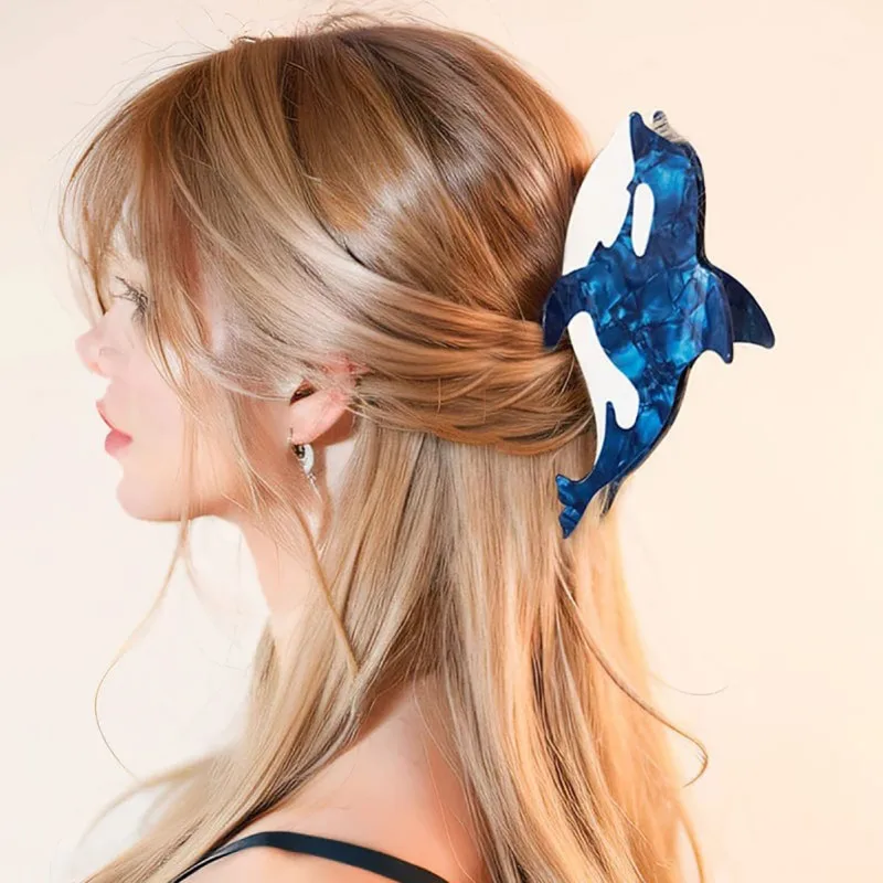 HANGZHI Large Black Blue Orca Shark Hair Clip INES Creative Ocean Animal Hair Comb regalo unico accessori per capelli per donne ragazze