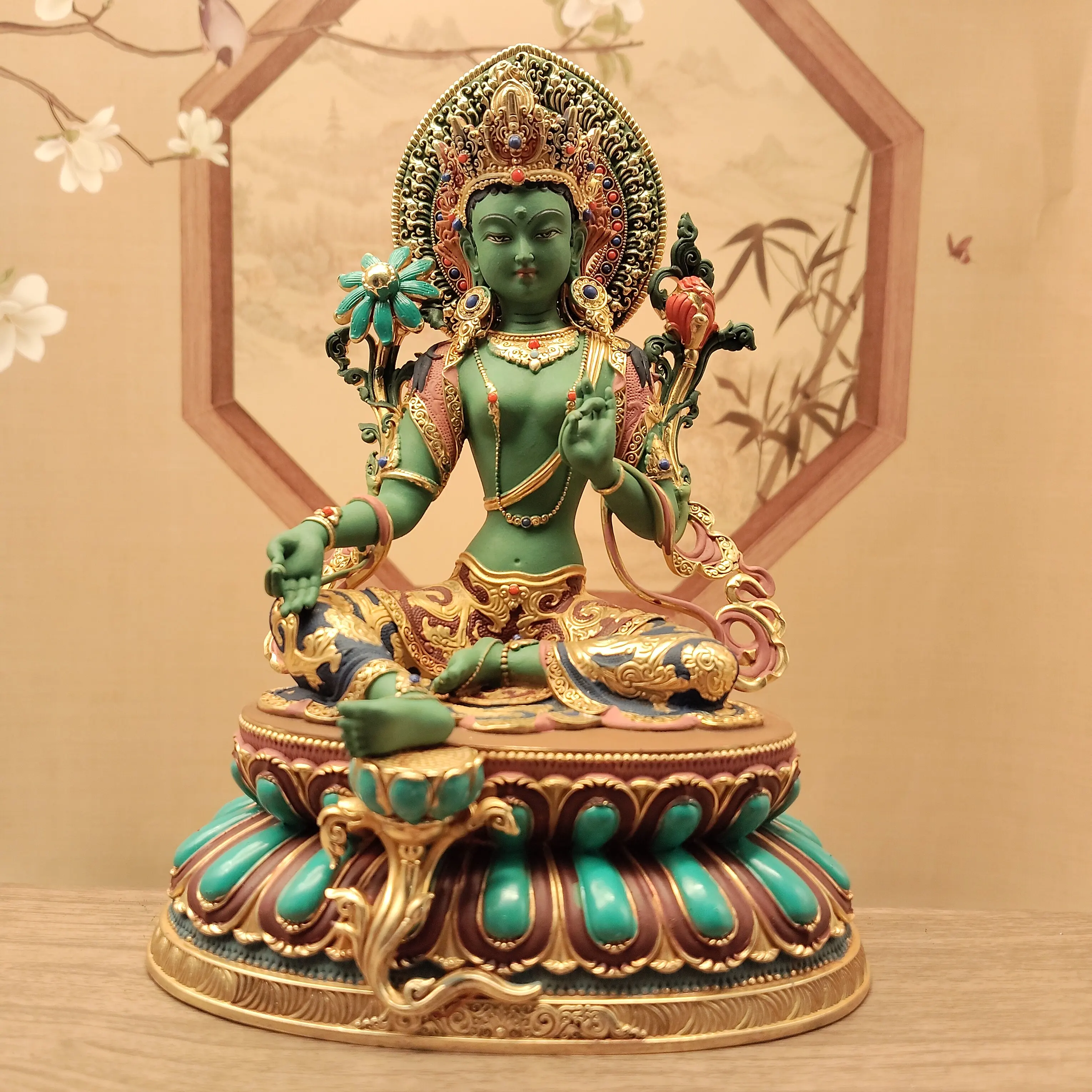 Tibetan Copper Painted Manjushri Amitayus Avalokiteshvara Ksitigarbha Padmasambhava Tara Shakyamuni Jambhala Statues 15cm