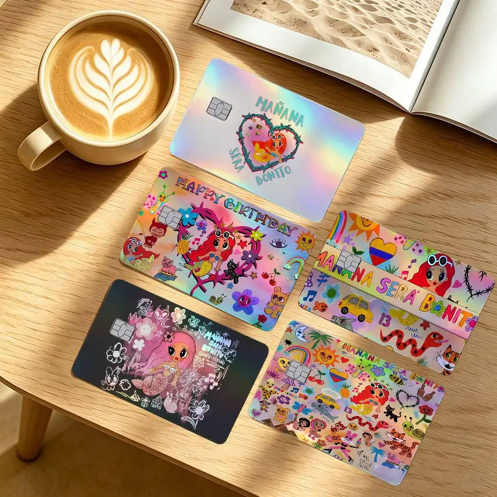 K-Karol G Manana Sera Bonito 4Pcs/Set Holographic Laser Credit Card Stickers Iridescent Waterproo Fits All Standard Bank Cards