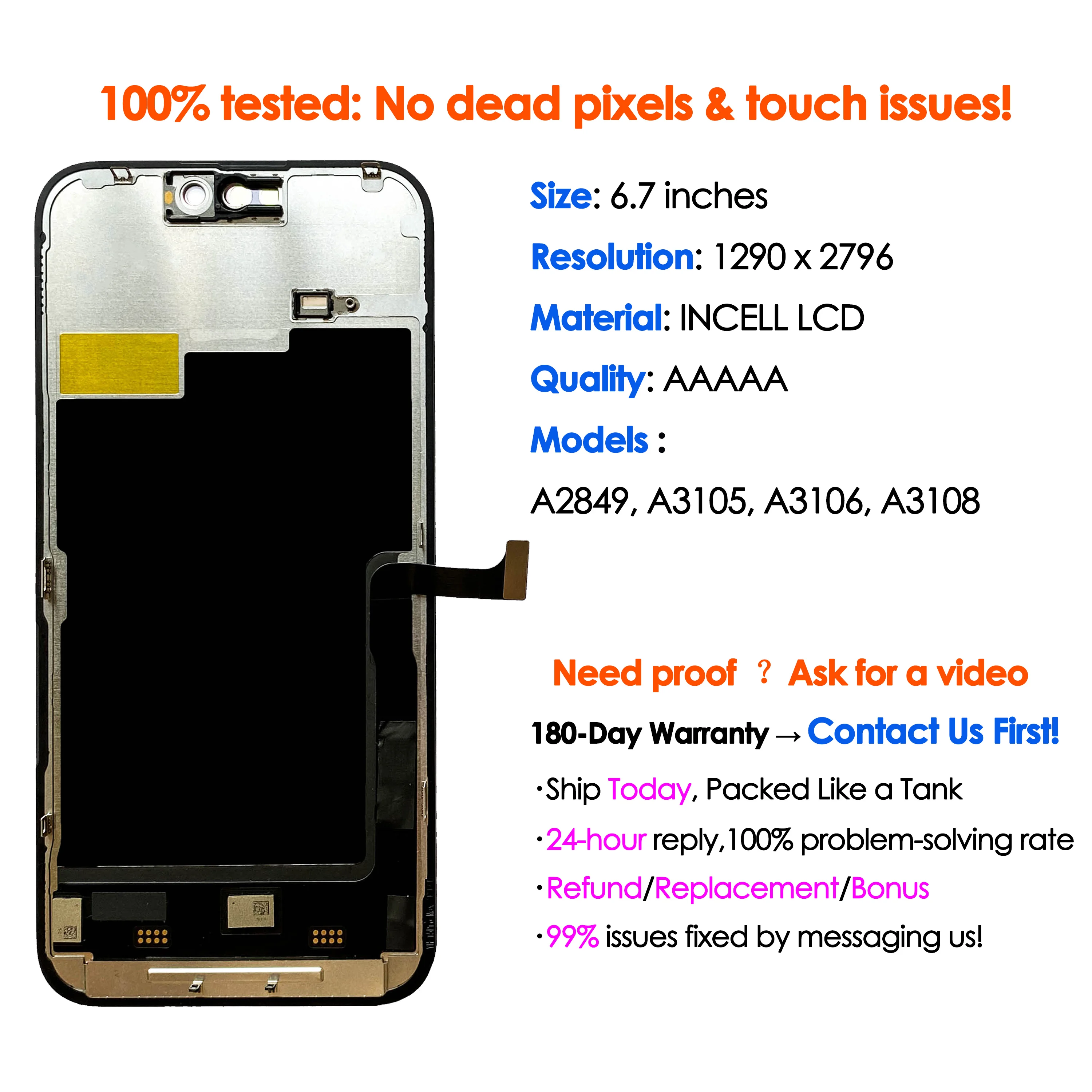 Schermo LCD Per IPhone 15 Pro – Display 6.1" Di Ricambio Con Kit Di Riparazione, Compatibile A2848/A3101/A3102/A3104 - 5