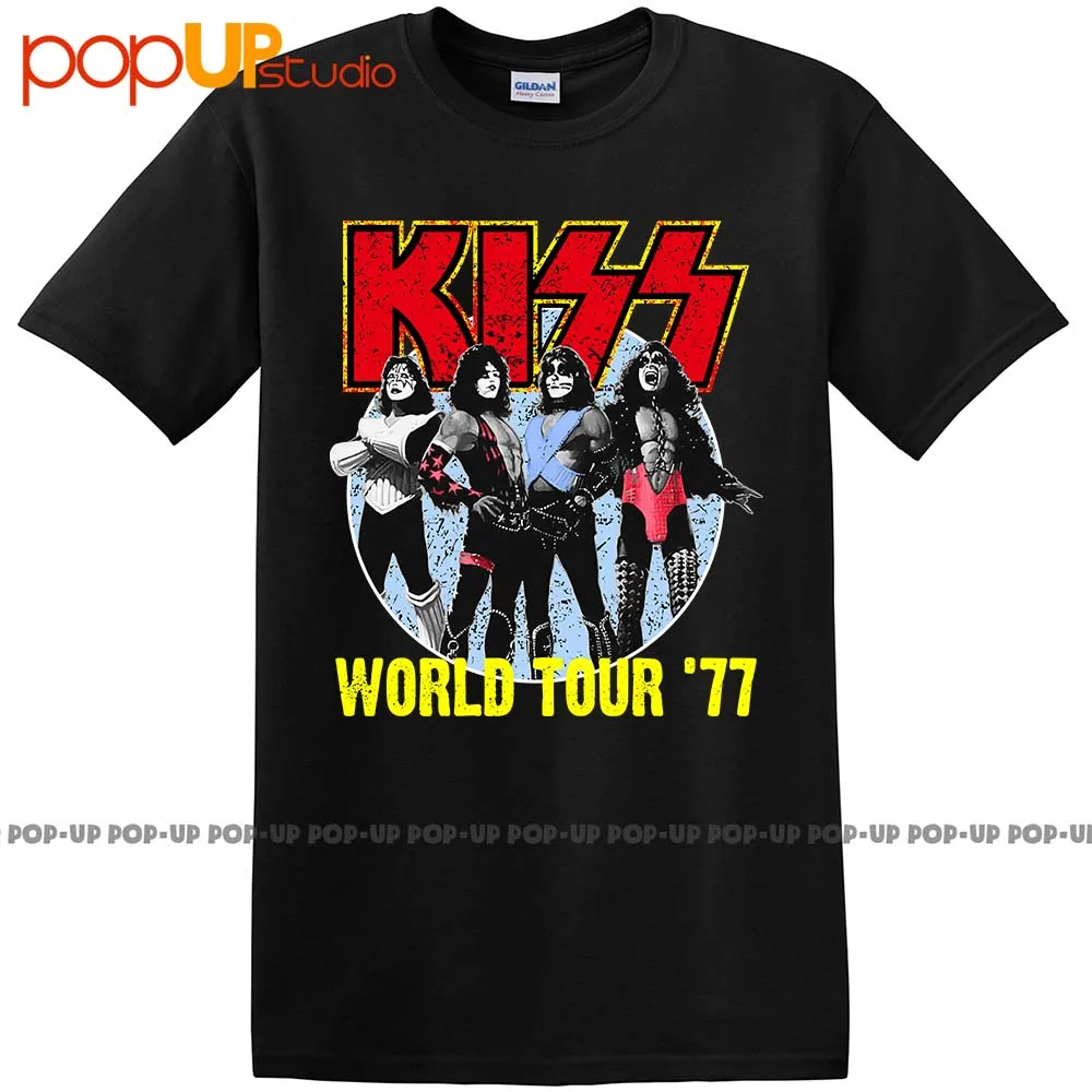 New Kiss Band 1977 World Tour Mens Black Vintage T Shirt