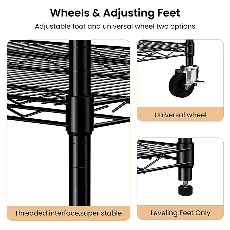 5 tiers of heavy-duty adjustable shelving and racking with a 300 lb. weight capacity per wire shelf for warehouses, supermarkets