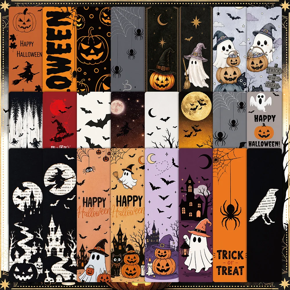 24Pcs/Set Halloween Bookmarks Cartoon Style Ghost Pumpkin Castle Spine Stickers Paper Bookmarks Gift Stationery Supplies