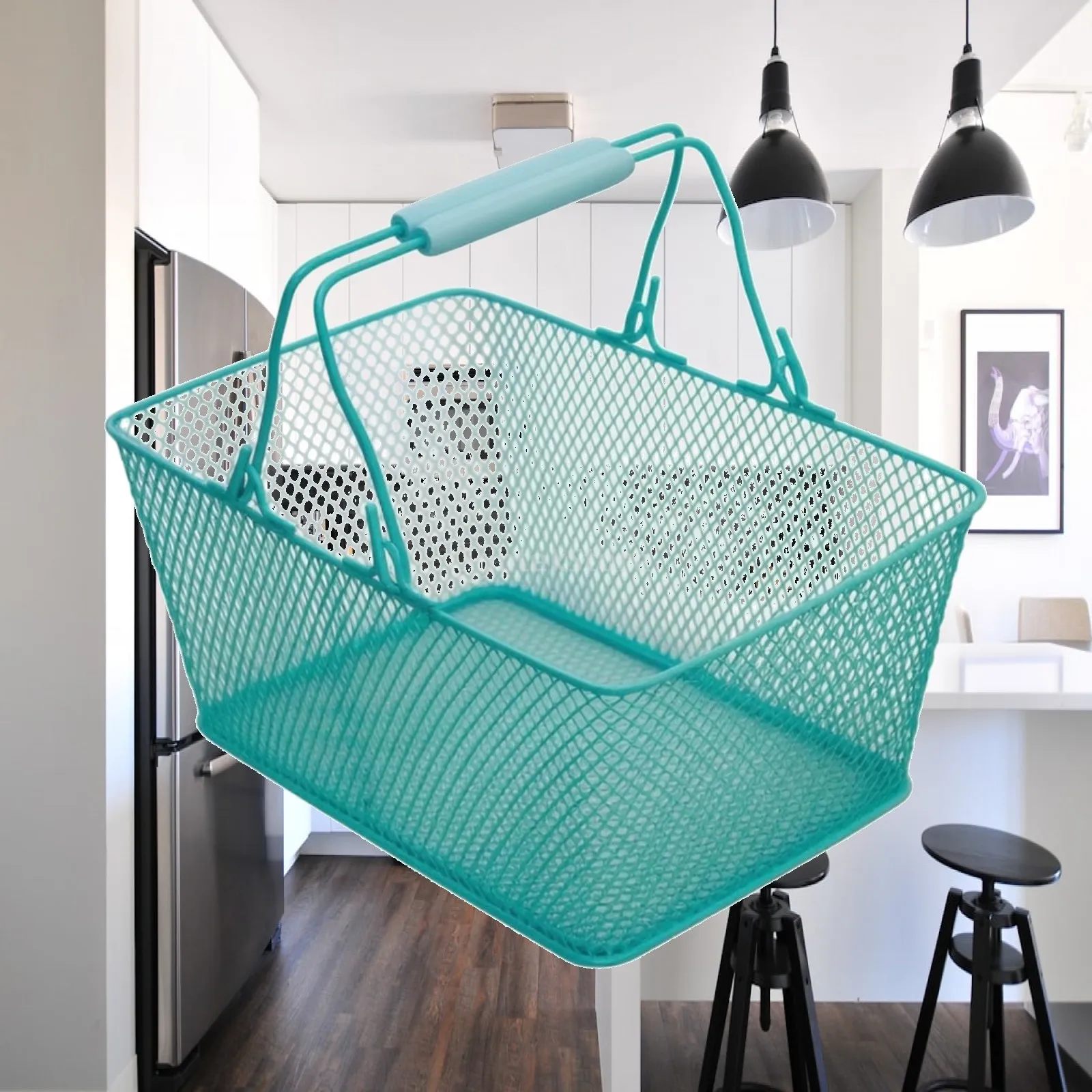Metal Shopping Basket with Padded Handle Rectangular Wire Shopping Basket with Handles Sturdy Portable for Shoppers