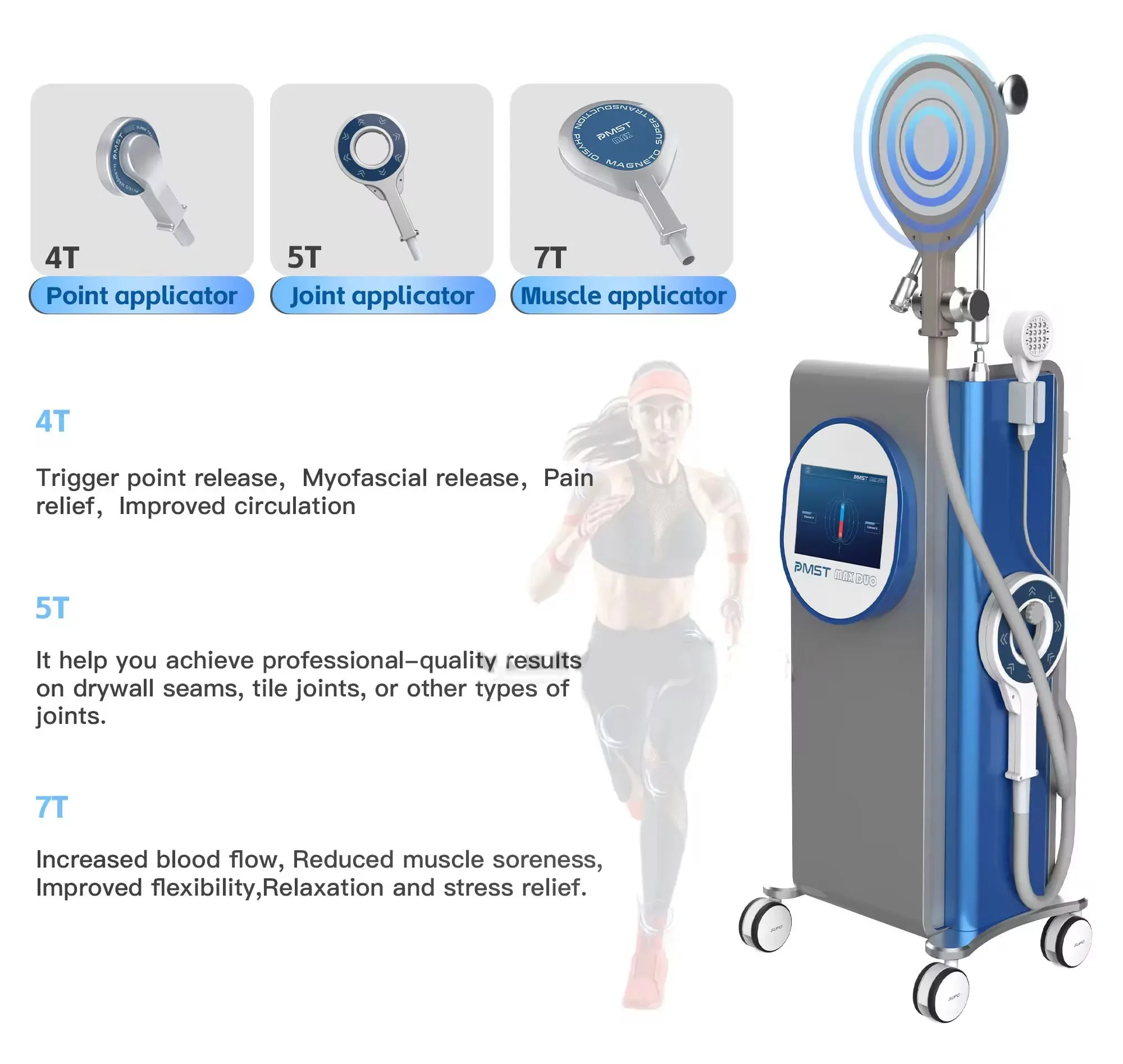 Newest Machines Dual Channel physio magneto PMST MAX DUO Muscle Stimulator Portable Pain Management Device