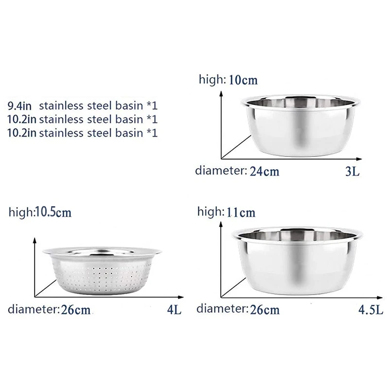 Conjunto de tigela de mistura e escorredor tigela de salada de aço inoxidável anti-cozinha empilhamento tigela conjunto antiaderente tigela de preparação de alimentos