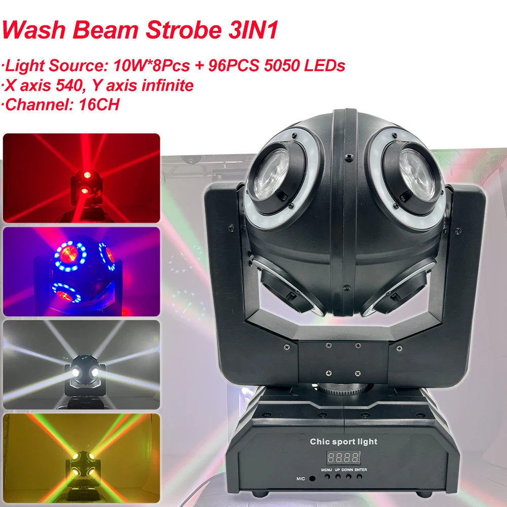 

New 10*8W RGBW LED Stage Effect Strob Football Light Beam Strobe Wash 3ini Projector DMX 512 For DJ Disco Moving Head