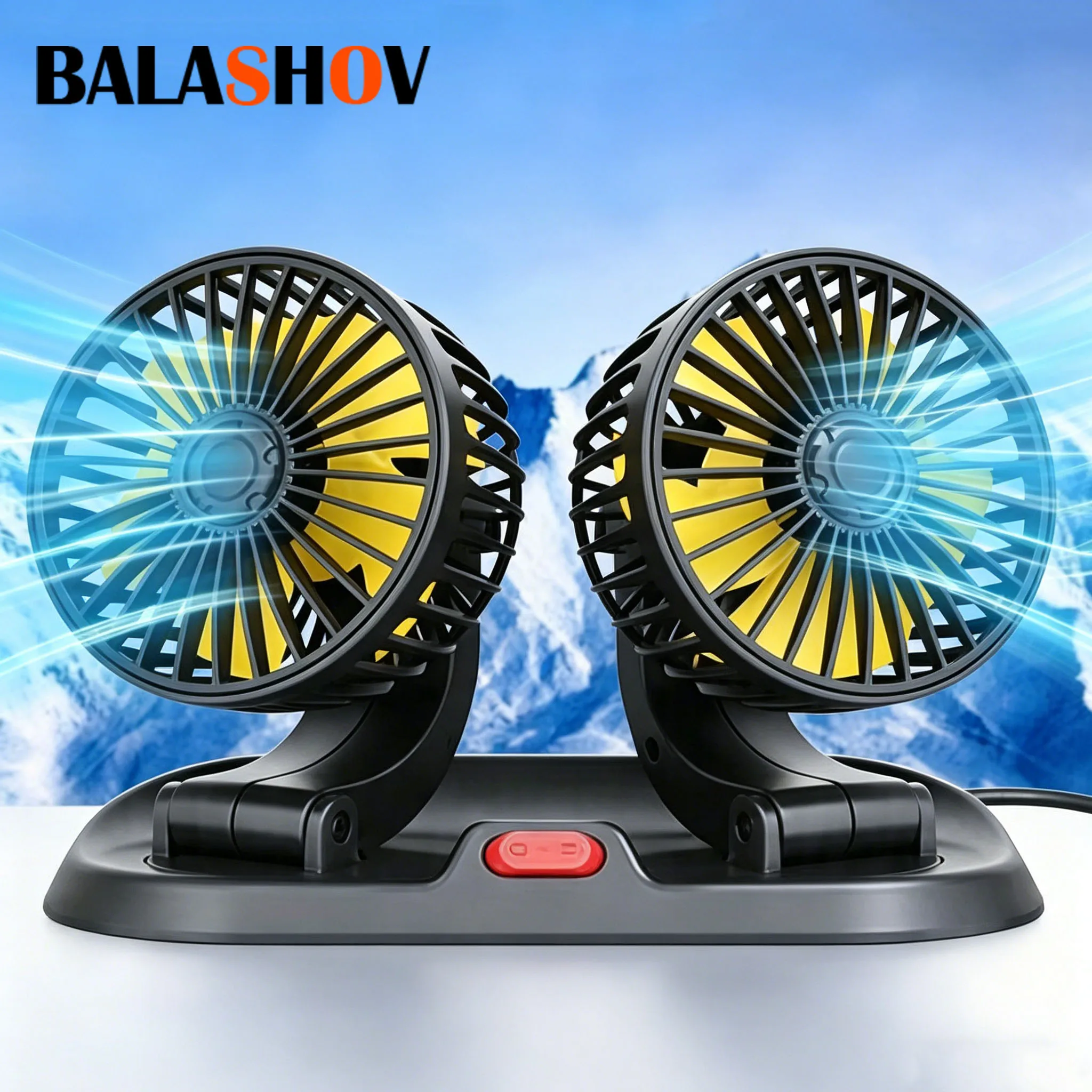 Ventilateur de refroidissement électrique pour voiture 5V 12V 360° °   Ventilateur d'air multifonctionnel à double tête réglable USB 2 vitesses pour voiture, maison et camping
