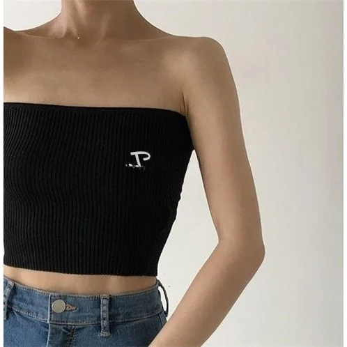 Cseta Versátil de Camada Base, Top Tubular de Malha com Decote Reto, Top Curto de Cintura Alta, Exposição do Umbigo, Ajust...