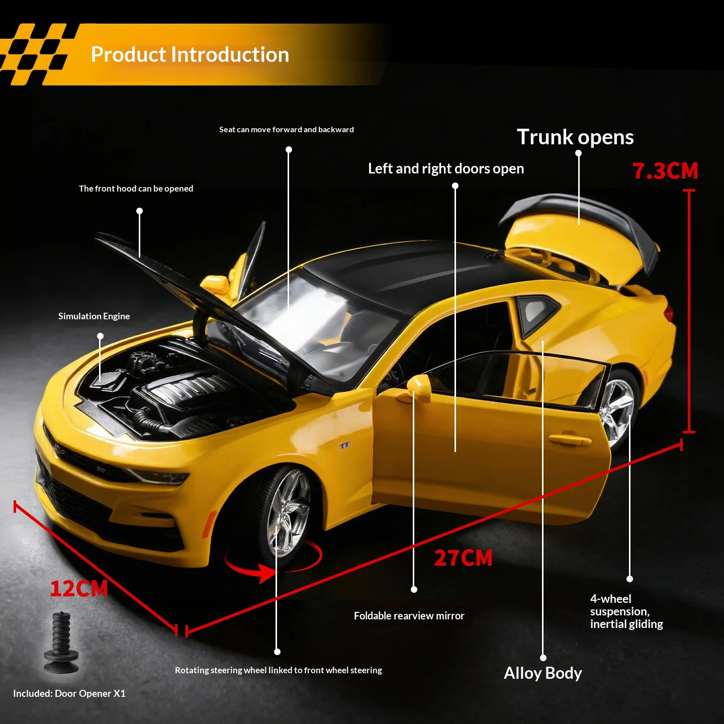 1:18 Chevrolet Camaro Sedan Alloy Die-cast Simulation Car Model Bumblebee Sports Car Model Children's Toy Car Collection view 2