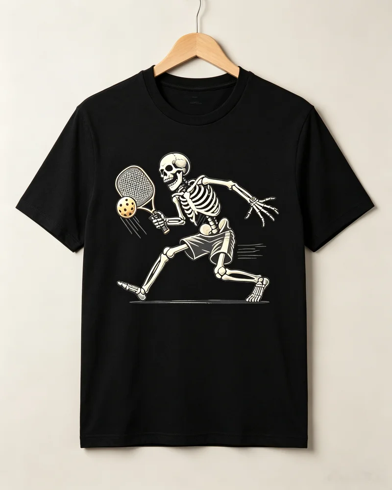 Skeleton Pickleball T-Shirt Retro Skull Playing Pickleball Graphic Tee Vintage Sports Print Casual Cotton Shirt Unisex Y2k Top