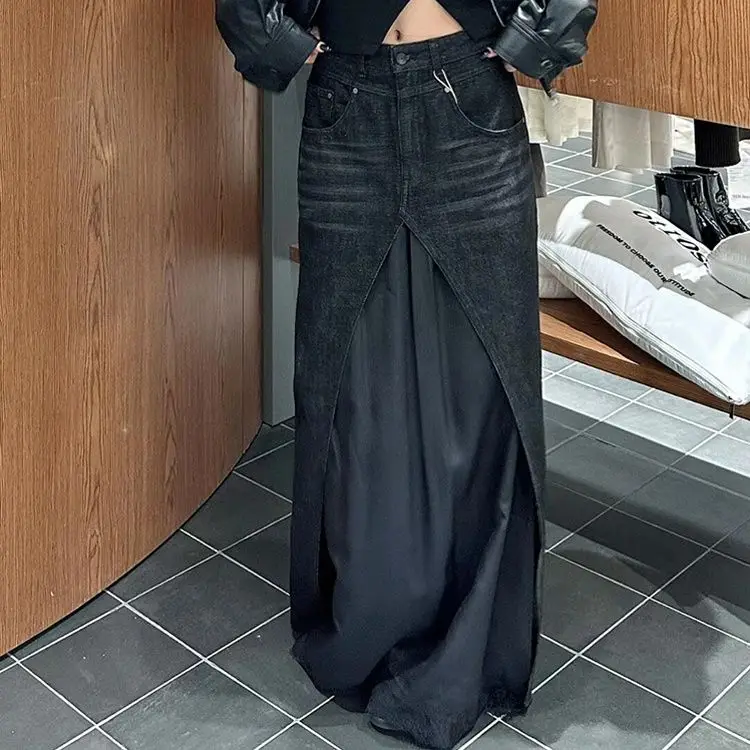 

Design Sense Niche Splicing Denim Skirt Children's 2026 Spring Lace Lace Fake Two-piece Long Dress