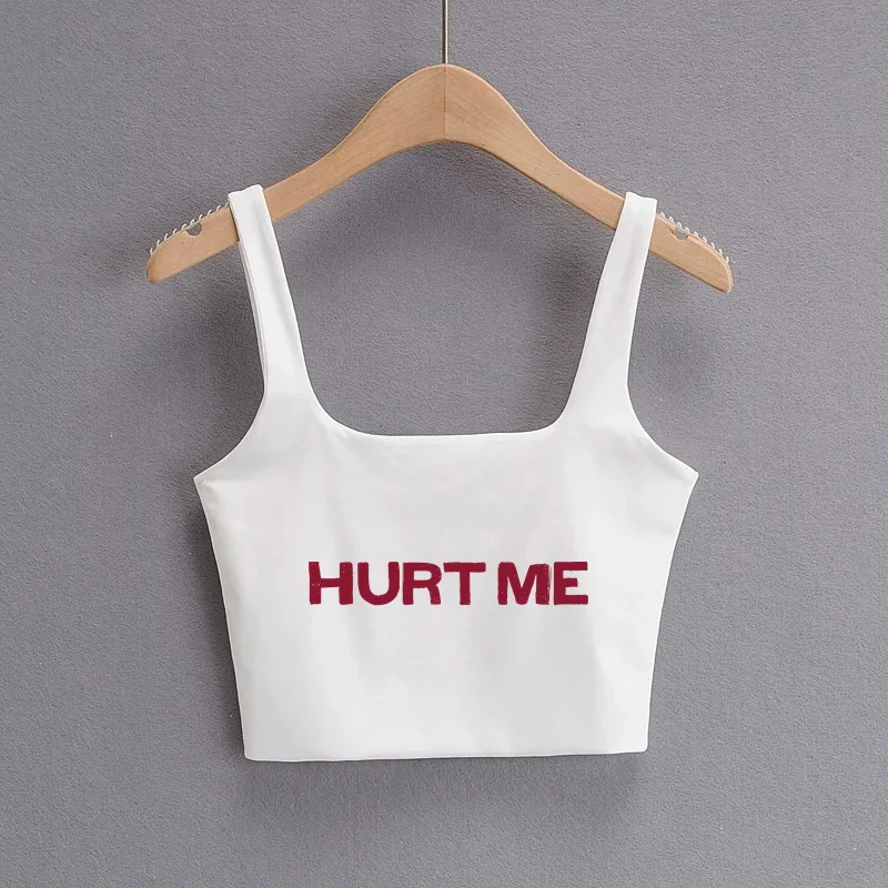 HURT ME Letters Women's Clothing Girls Sexy Slim Tops Female Cute Tanks Camis Sleeveless Double Nylon Ladies Good Quality Tops