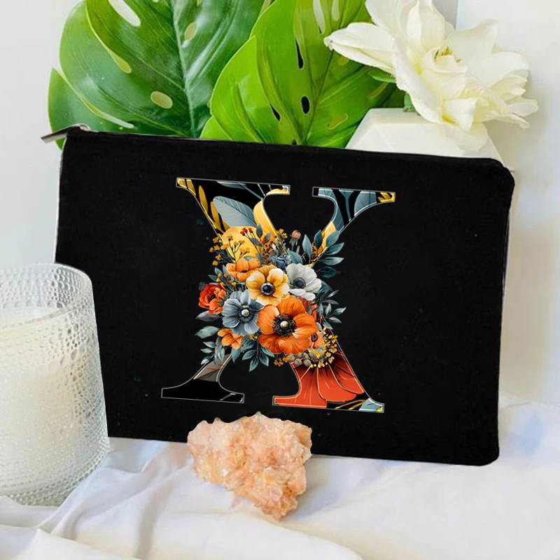 

1Pcs Sunflower Wild Flower Letters Print Makeup Bag Women Portable Lipsticks Cosmetic Storage Pouch Alphabet Small Make Up Bag