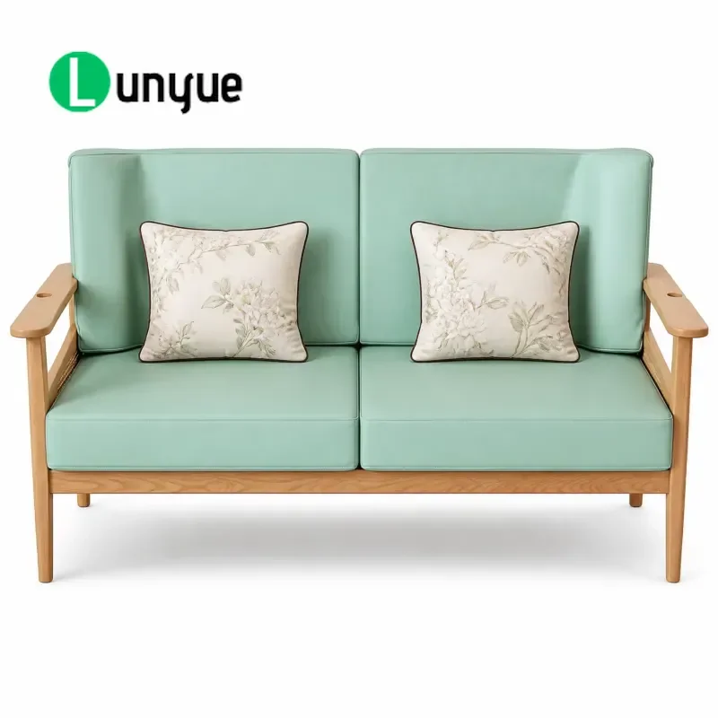 Double Sofa for Elderly Solid Wood Frame Microfiber Leather with Cane Storage Space Comfortable Seating for Nursing Homes