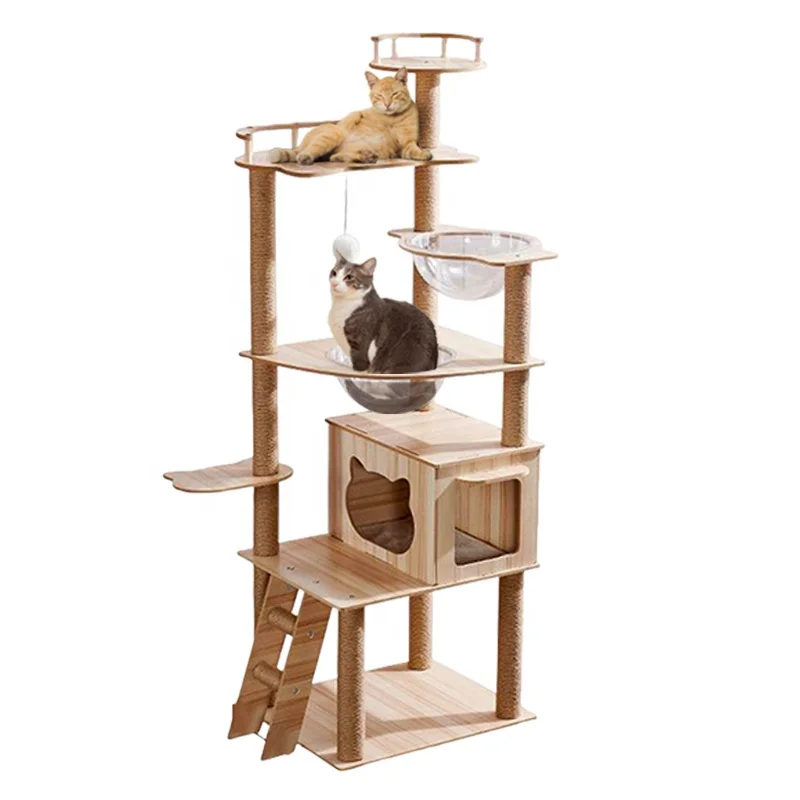 Bunnyhi MPJ005 Factory Custom Pets Supplies Scratching House Posts Wooden Large Space Cat Toys Luxury Modern Cat Tree