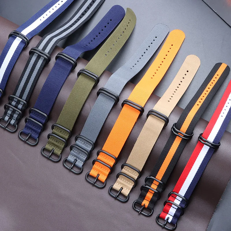 Correa de lona de nailon de 18mm, 20mm, 22mm y 24mm para hombres y mujeres, pulsera deportiva Universal, pulsera tejida, accesorios con hebilla de anillo de Metal