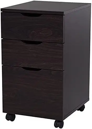 

3 Drawer Mobile File Cabinet, Rolling Printer Stand, Vertical Filing Cabinet, Brown Wood Grain
