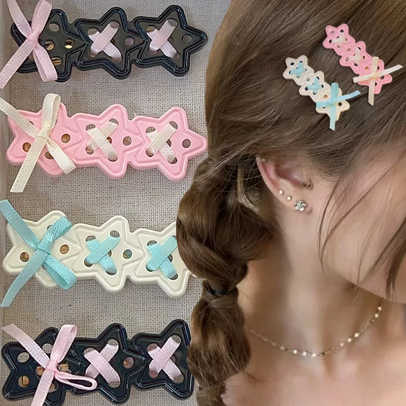 

Star Bow Hair Clips Summer Women Girls Y2K Sweet Candy Color Duckbill Clips Daily Dating Ribbon Hairpin Fashion Hair Accessories